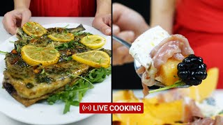 ❤️ LIVE Cooking 12  Lemon Butter Trout and Burrata Salad with Prosciutto and Melon ASMR [upl. by Ahsem]