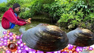 😱🎁🎁Prying open the giant clam I got the largest and most beautiful purple pearl very charming [upl. by Nicholas646]