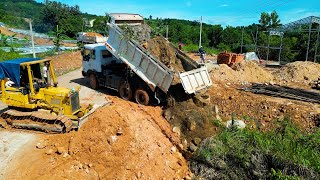 Small Project Completed 100 Landfill in Corner Dozer Pushes Cut Slope Road With 10 Wheels Trucks [upl. by Divd531]