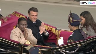 Republic Day Chief Guest Macron amp President Murmu Arrive At Kartavya Path In Special Carriage [upl. by Anitreb944]