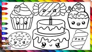 Dibuja y Colorea Lindos Postres y Dulces 🎂🧁🍬🍨🌈 Dibujos Para Niños [upl. by Asenab]