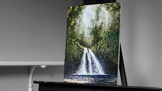 Painting a Waterfall Deep in the Forest with Acrylics  Paint with Ryan [upl. by Kcirderfla691]