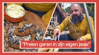 Stamppot van gebrande prei met wildzwijn schnitzels 2  Buiten koken met Ramon [upl. by Naillil]