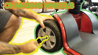 👨🏻‍🔧DIY Replacing the front and rear wheels on a Pride Mobility Victory Sport scooter [upl. by Eisaj730]