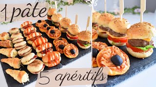 5 APÉRITIFS FACILE et ÉCO avec 1 SEULE PÂTE  💯Recette Plateau salé  buffet dinatoire 🍔🌭 [upl. by Nivrag]