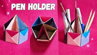 DIY How To Make Easy Paper Pen Holder  Handmade Paper Pencil Stand  Origami Pen Holder [upl. by Elleinod]