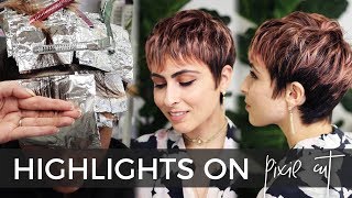 How to do Highlights on a Short Pixie Haircut easy technique with BONUS Rose Gold color formula [upl. by Eleira]