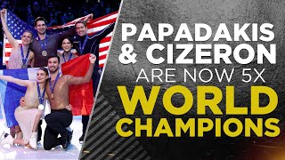 Papadakis amp Cizeron set record dance score at worlds Hubbell amp Donohue silver Chock amp Bates bronze [upl. by Sorcim]