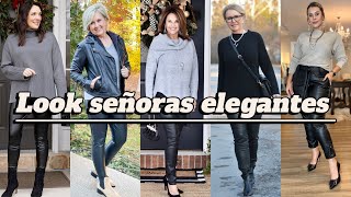 Moda otoño inviernolook con pantalones de piel para señoras de 405060 años [upl. by Billi]