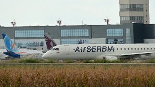 airserbia departure embraer belgradeairport planespotting 4k [upl. by Gough374]