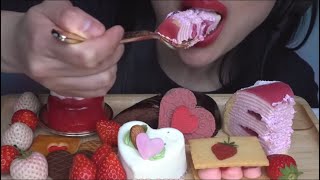 SAS ASMR BITES ONLY CREPE CAKE MOUSSE CAKES FRESH STRAWBERRIES ASMR [upl. by Oribelle]