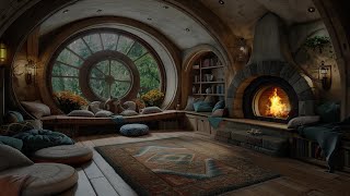 Cozy Hobbit House with Rain Thunder Sound and Fireplace [upl. by Colene]