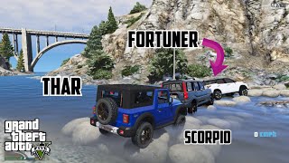 Thar vs Fortuner vs Endeavour vs Scorpio s11  offroading challenge  GTA 5 INDIAN CARS offroading [upl. by Eineg]