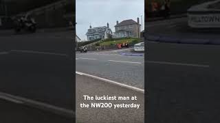 NW200 crash 2024 maybe the luckiest rider at the triangle yesterday Landed on a car and walked away [upl. by Trahurn763]