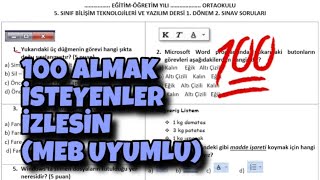 5Sınıf Bilişim Teknolojisi 1Dönem 2Yazılı [upl. by Kcin]