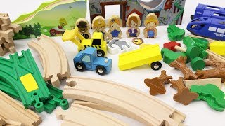 Edwone 70pcs Wooden Train Set with Toy Vehicles and Zoo Animals [upl. by Atinniuq545]