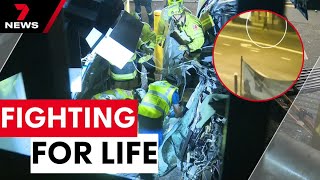 Teenage driver fighting for life after highspeed crash in Caringbah  7NEWS [upl. by Eustache138]