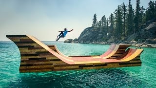 Bob Burnquist Skates Floating Half Pipe On Lake Tahoe [upl. by Roxane]