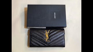 UNBOXING VIDEO YSL SAINT LAURENT MONOGRAM LARGE FLAP WALLET IN LEATHER BLACK [upl. by Sinnaoi]