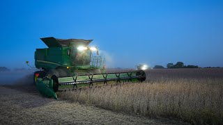 John Deere Combines Working On The Night Shift [upl. by Ronald]