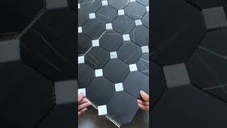 Nero marquina with Thassos octagon marble mosaic mosaictile bathroomtilebacksplash backsplash [upl. by Narih]