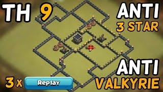 BEST TownHall 9 TH9 WAR BASE ANTI 3 STAR  REPLAYS August 2016 Clash of Clans [upl. by Ydal297]