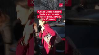 Amélie OudéaCastéra huée par des manifestants à son arrivée à lécole publique Littré shorts [upl. by Nalced]