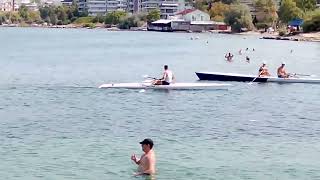 Deauville Beach in Thessaloniki August 2024 rowing and swimming [upl. by Ikir]