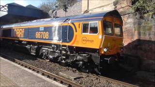 GBRFs Final UK 66s at Cheltenham Spa 66708 with 66773  66779 [upl. by Lathan843]