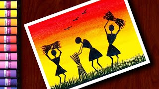 How To Draw Warli Art With Oil Pastels  Warli Art  Step By Step For Beginners [upl. by Yllier]