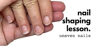 How to Shape Uneven Nails Nail Shaping Lesson [upl. by Eislrahc]