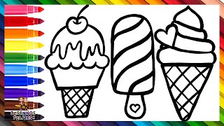 Desenhar e Colorir Sorvetes Arco Íris 🍦🍨🍧❄️🌈 Desenhos para Crianças [upl. by Jordison]