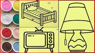 Sand painting the television bed and lamp easy tutorial for sand painting Chim Xinh channel [upl. by Alset]