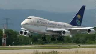 Saudi Arabian Boeing 747SP landing amp takeoff at Geneva Airport [upl. by Speroni]