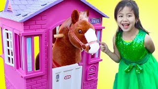 Jannie Pretend Play with Ride On Horse Toy [upl. by Evol]