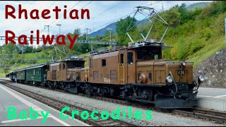 Swiss Trains  Rhaetian Railway quotBaby Crocodilequot locos at Filisur [upl. by Neelyaj]