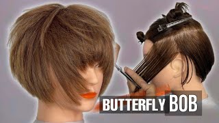 BUTTERFLY BOB HAIRCUT TUTORIAL [upl. by Berna]