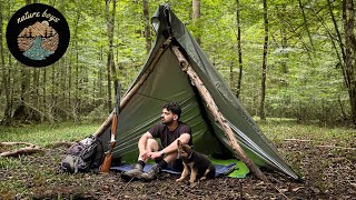 Solo Tarp Shelter Camping in the Rain  Surviving a Forest Storm [upl. by Gunzburg204]