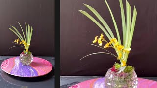 FLOWER ARRANGEMENT IDEAS 364 Yellow Orchid and Iris Grass [upl. by Ramyar]