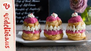 華やかなフランスの伝統菓子♡ラズベリーのルリジューズ｜How to make Raspberry Taste Religieuse [upl. by Ponzo]