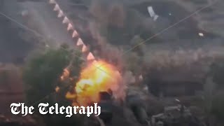 Ukrainian armoured car rams Russian checkpoint in suicide mission [upl. by Jorin753]