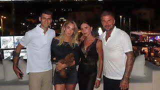 La divertida velada de Alice Campello y Álvaro Morata con David y Victoria Beckham durante sus vacac [upl. by Stormi]