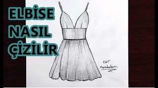 ELBİSE NASIL ÇİZİLİR  KARAKALEM ÇİZİMİ  KIZ ELBİSESİ NASIL ÇİZİLİR [upl. by Doehne788]