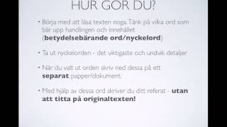 Referat  instruktion om hur du gör och vad som är typiska delar i ett referat [upl. by Ehsom547]