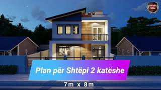 Plan per shtepi dy kateshe 7x8 metra 4 dhoma gjumi 3 banjo  Arkitekti Online [upl. by Euh]