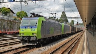 Bahnverkehr in Spiez und Kiesen am 24711  BLS Crossrail und SBB [upl. by Socin]