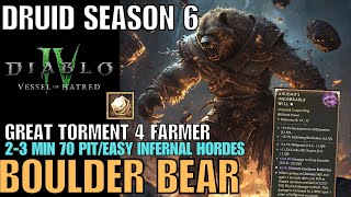 Boulder Bear Druid Easy Torment 4 Farming Diablo 4 Vessel of Hatred [upl. by Maure]