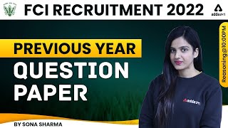 FCI Recruitment 2022  FCI Previous Year Question Paper  Reasoning by Sona Sharma [upl. by Yelra774]