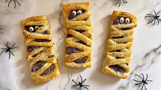 MOMIAS de CHOCOLATE y HOJALDRE SOLO 3 INGREDIENTES🖤 Recetas fáciles para HALLOWEEN🎃 [upl. by Wesa]