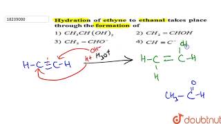 Hydration of ethyne to ethanal takes place through the formation of [upl. by Sherburne]